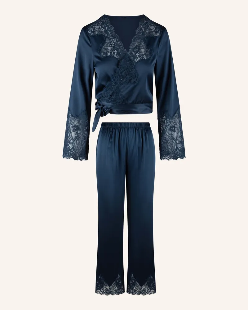 LingaDore Satin Pyjama Set blau Dunkelblau