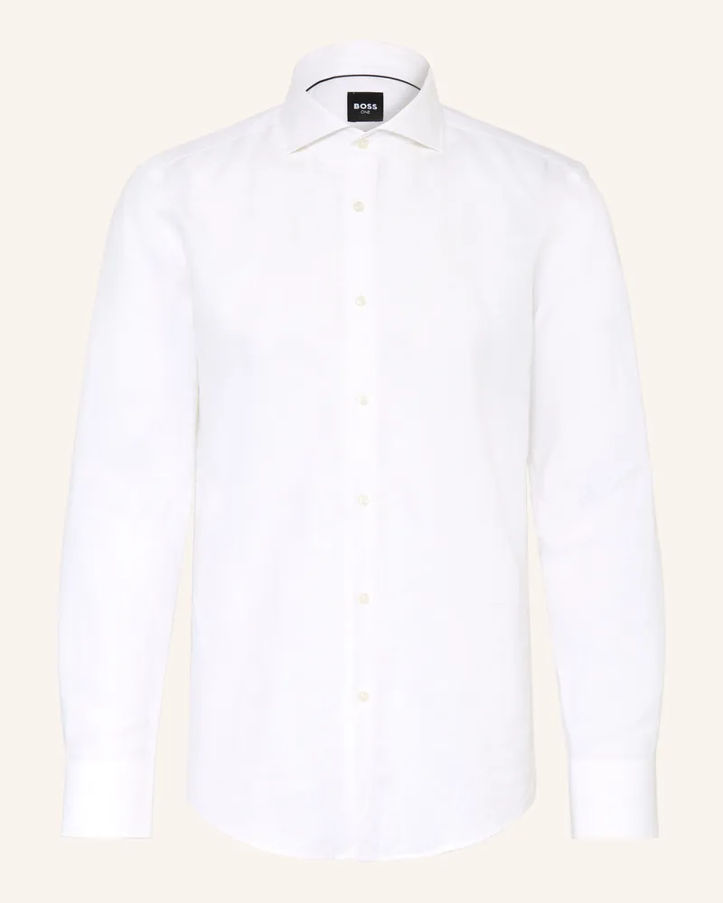 HUGO BOSS Hemd Hank Slim Fit Mit Leinen weiss Weiss