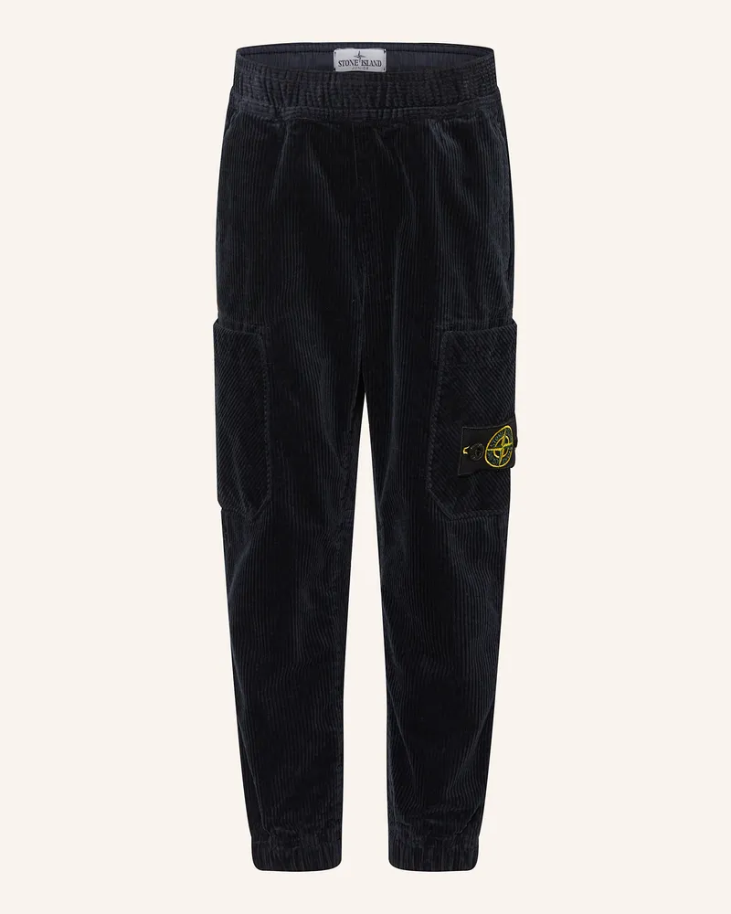 Stone Island Cargohose Regular Tapered Fit aus Cord Dunkelblau