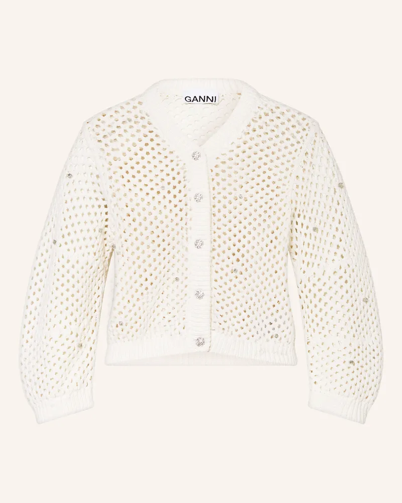 Ganni Strickjacke mit Schmucksteinen Weiss