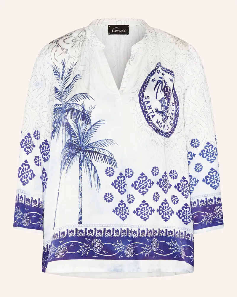 Grace Blusenshirt aus Satin mit 3/4-Arm Blau