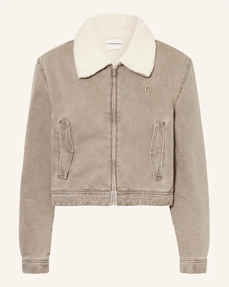 Claudie Pierlot Jeansjacke mit Kunstfell Grau