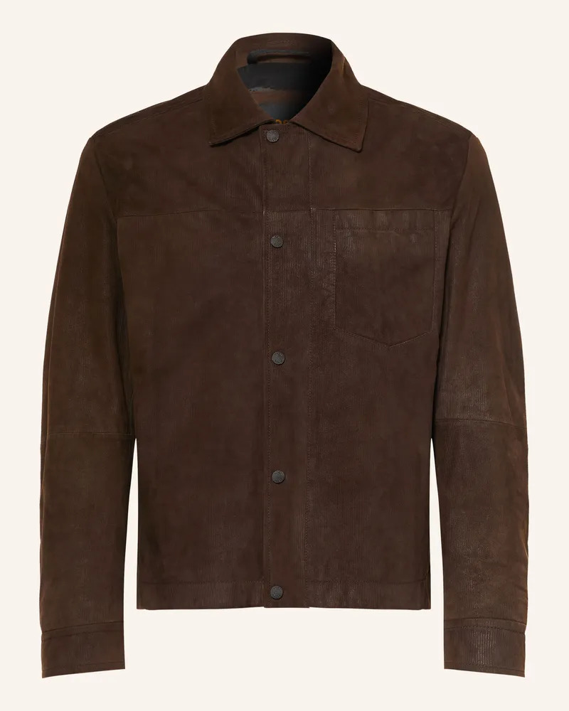 HUGO BOSS Leder-Overjacket Jomod braun Dunkelbraun