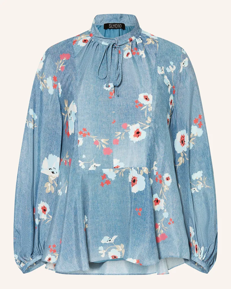 SLY 010 Blusenshirt INDA mit Schluppe und Seide Blau