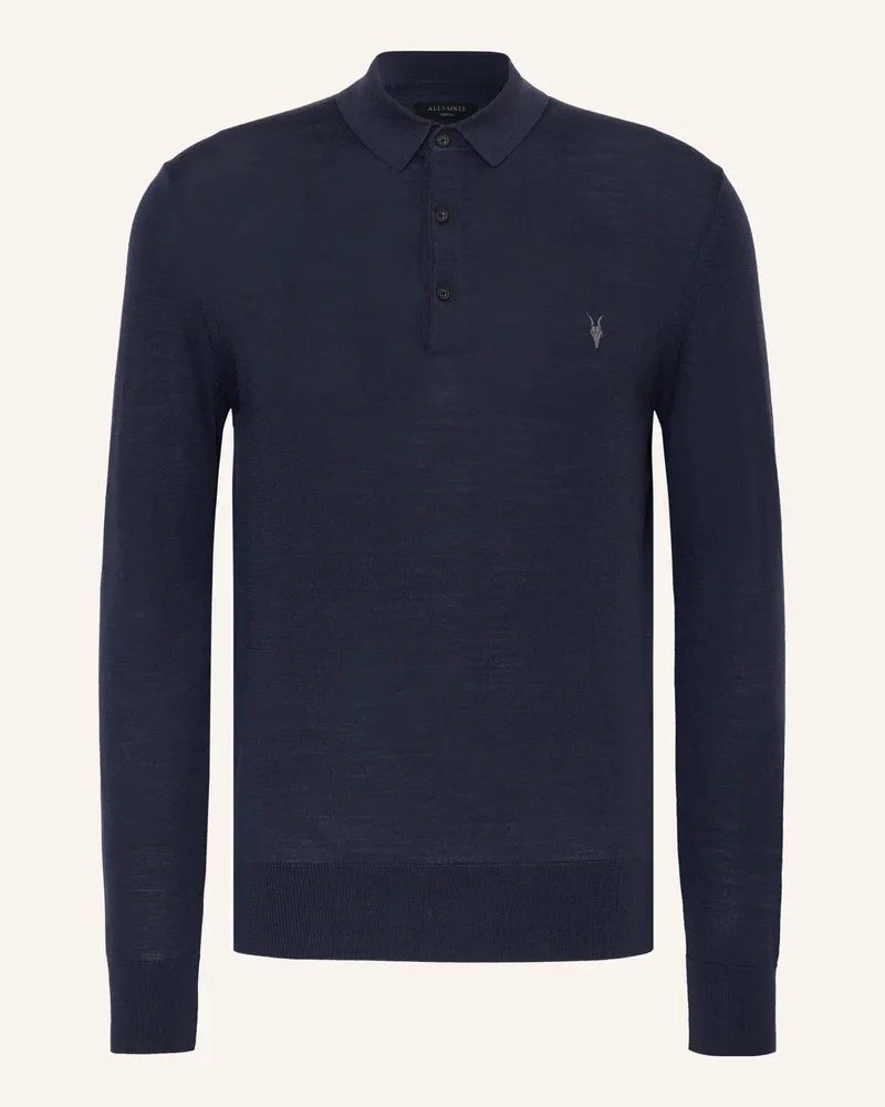AllSaints Strick-Poloshirt Mode Aus Merinowolle blau Dunkelblau
