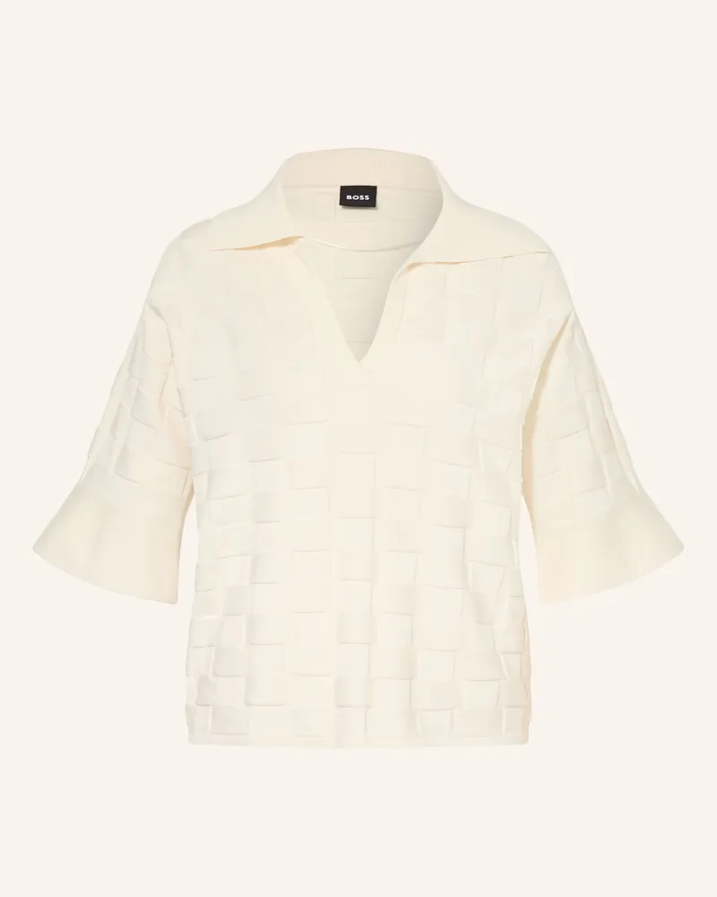 HUGO BOSS Strick-Poloshirt Fapavero Mit 3/4-Arm weiss Creme