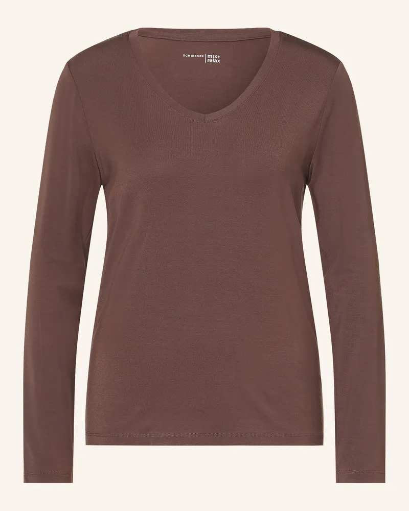 Schiesser Schlafshirt Mix+Relax braun Dunkelbraun