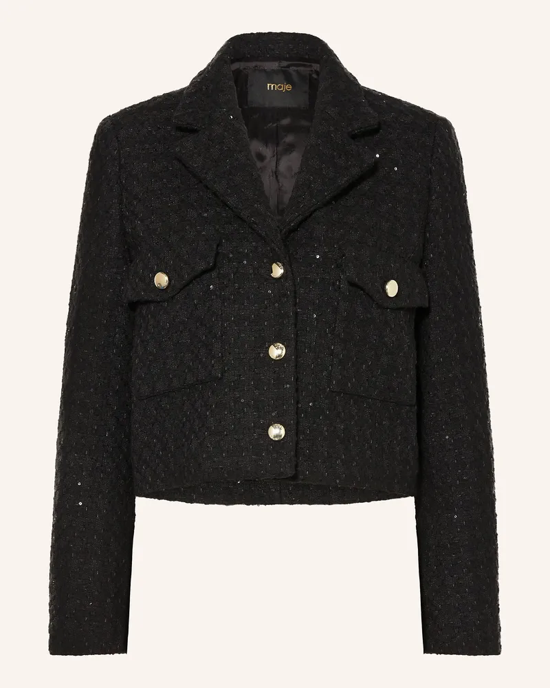 Maje Bouclé-Blazer mit Pailletten Schwarz