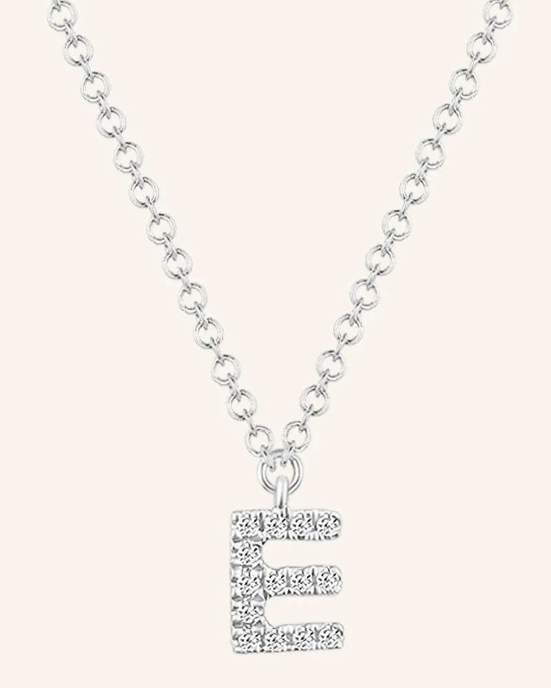 Leaf Initialien Halskette „E“ Aus 14 Karat Weißgold Mit Diamanten silber Weissgold