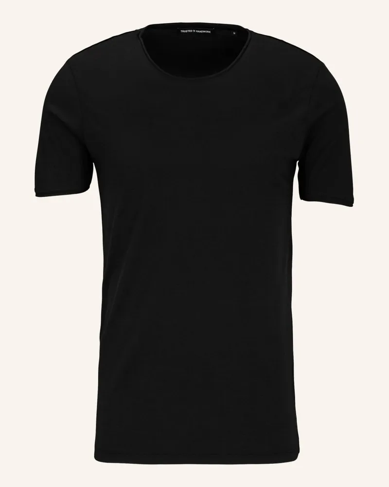 Trusted Handwork Round Neck 1/2-Sleeve T-Shirt with Roll Edge Schwarz