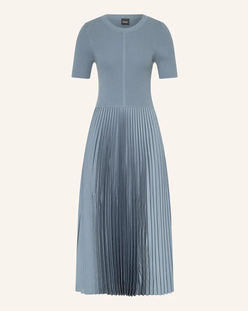HUGO BOSS Kleid FADRIDI im Materialmix mit Plissees Hellblau