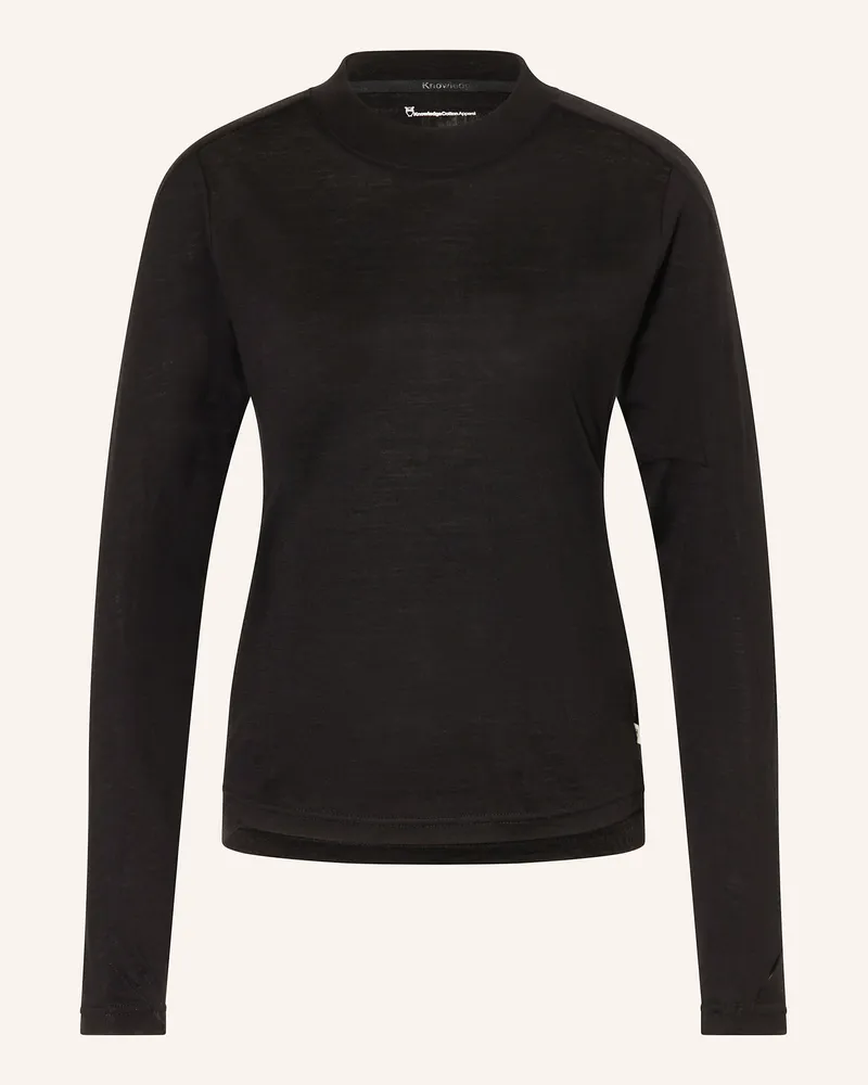Knowledge Cotton Apparel Longsleeve DYNAMIC WOOL 175 aus Merinowolle Schwarz