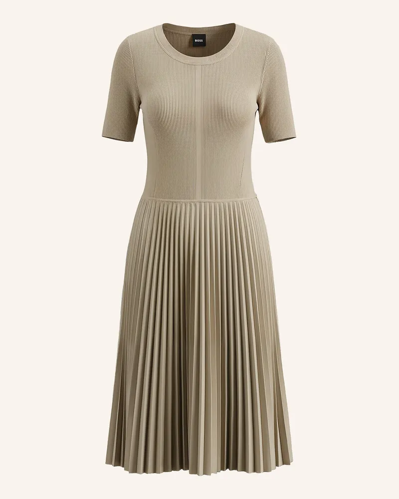HUGO BOSS Kleid FADRIDI im Materialmix mit Plissees Beige