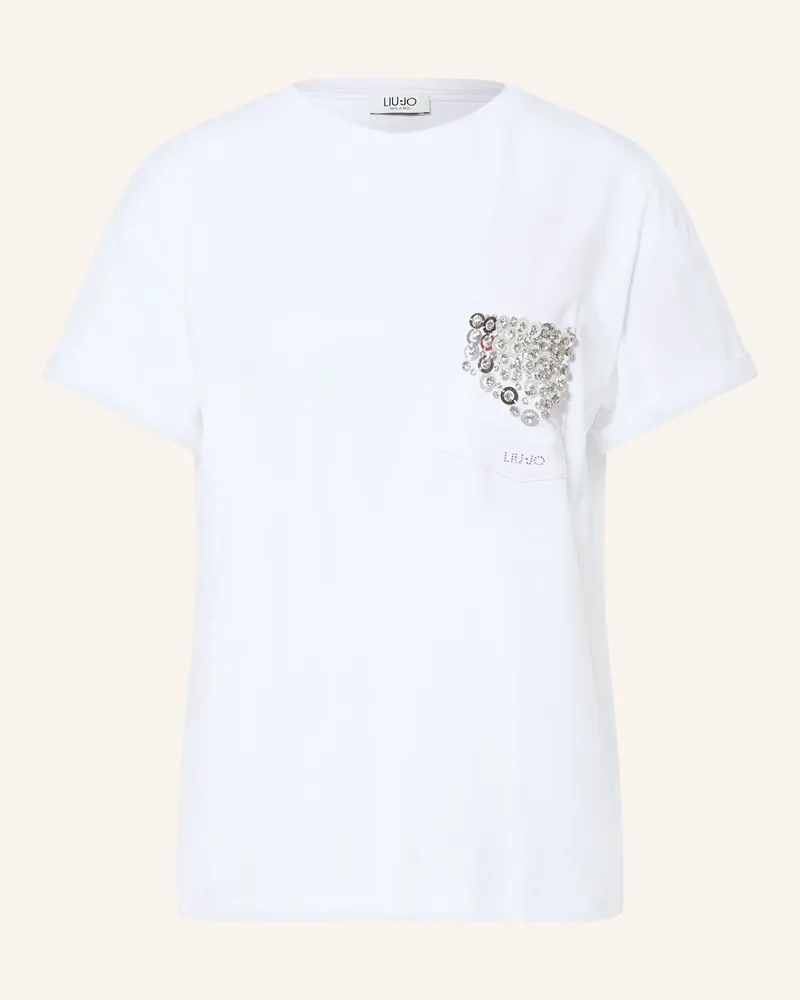 Liu Jo T-Shirt Mit Pailletten Und Schmucksteinen weiss Weiss
