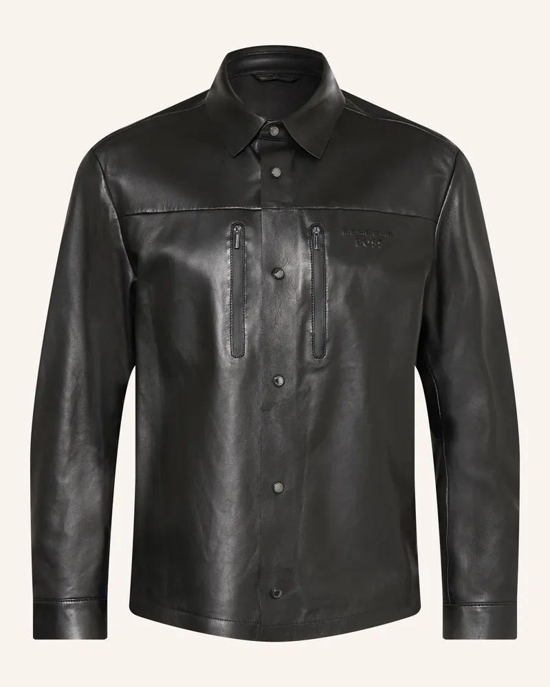 HUGO BOSS Lederjacke schwarz Schwarz