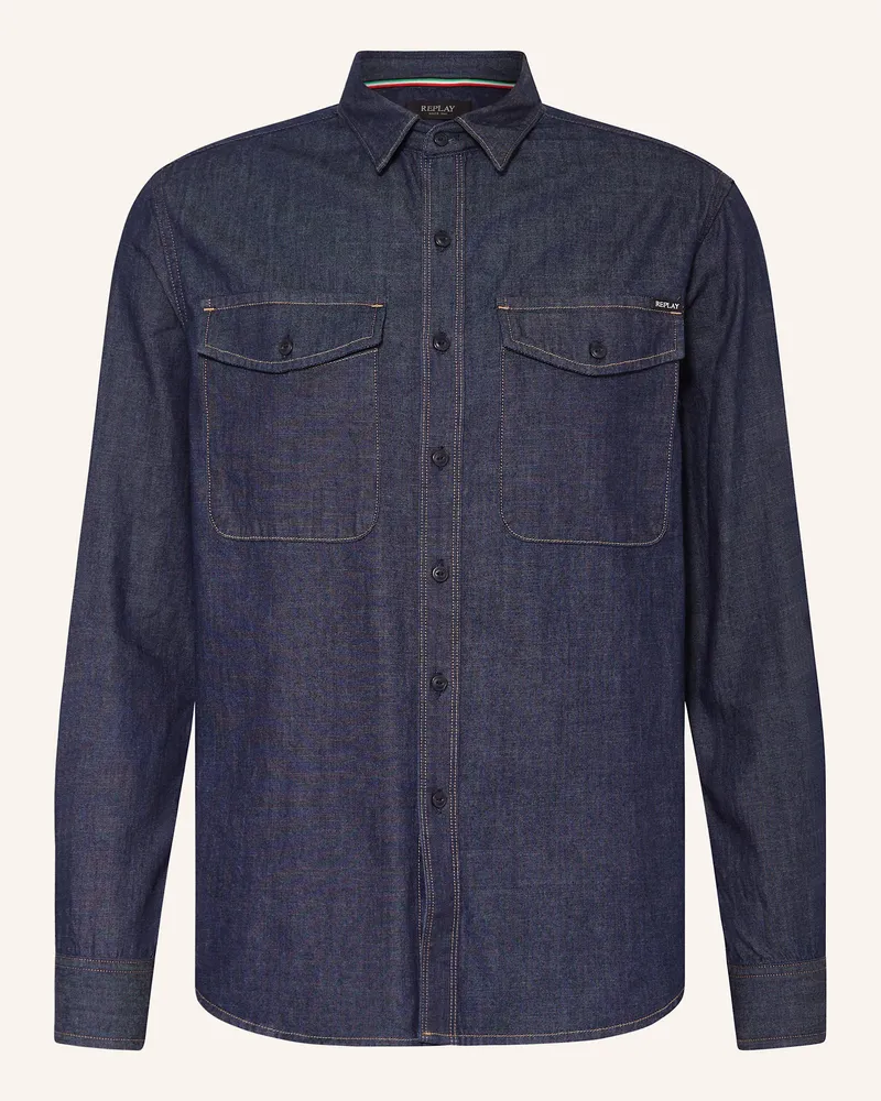 Replay Hemd Regular Fit in Jeansoptik Dunkelblau