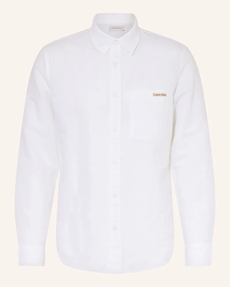Calvin Klein Hemd Regular Fit mit Leinen Weiss