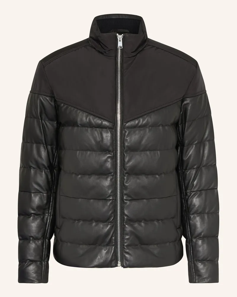 HUGO BOSS Lederjacke MERSINO im Materialmix Schwarz