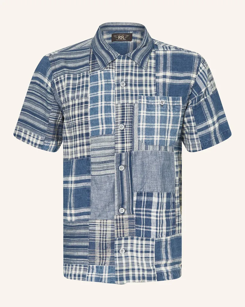 RRL Kurzarm-Hemd Comfort Fit mit Leinen Blau