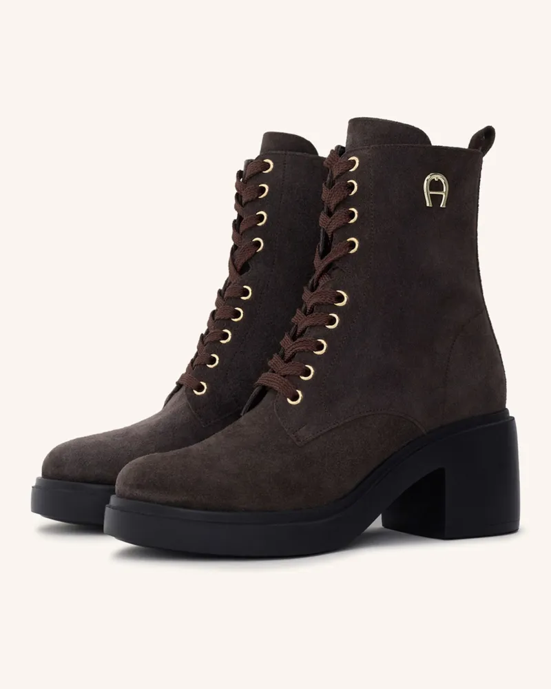 Aigner Block Heel Lace Bootie Nora 1d braun Dunkelbraun
