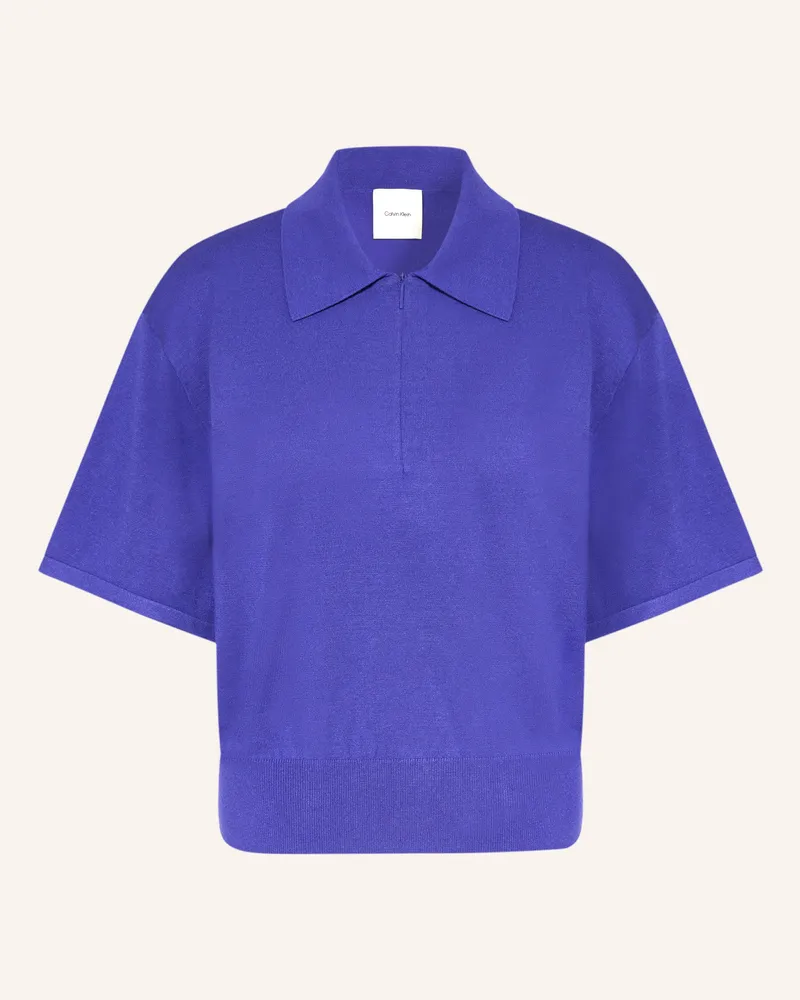 Calvin Klein Strick-Poloshirt Snowy blau Blau
