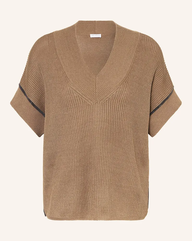 Brunello Cucinelli Strickshirt mit Schmucksteinen Braun