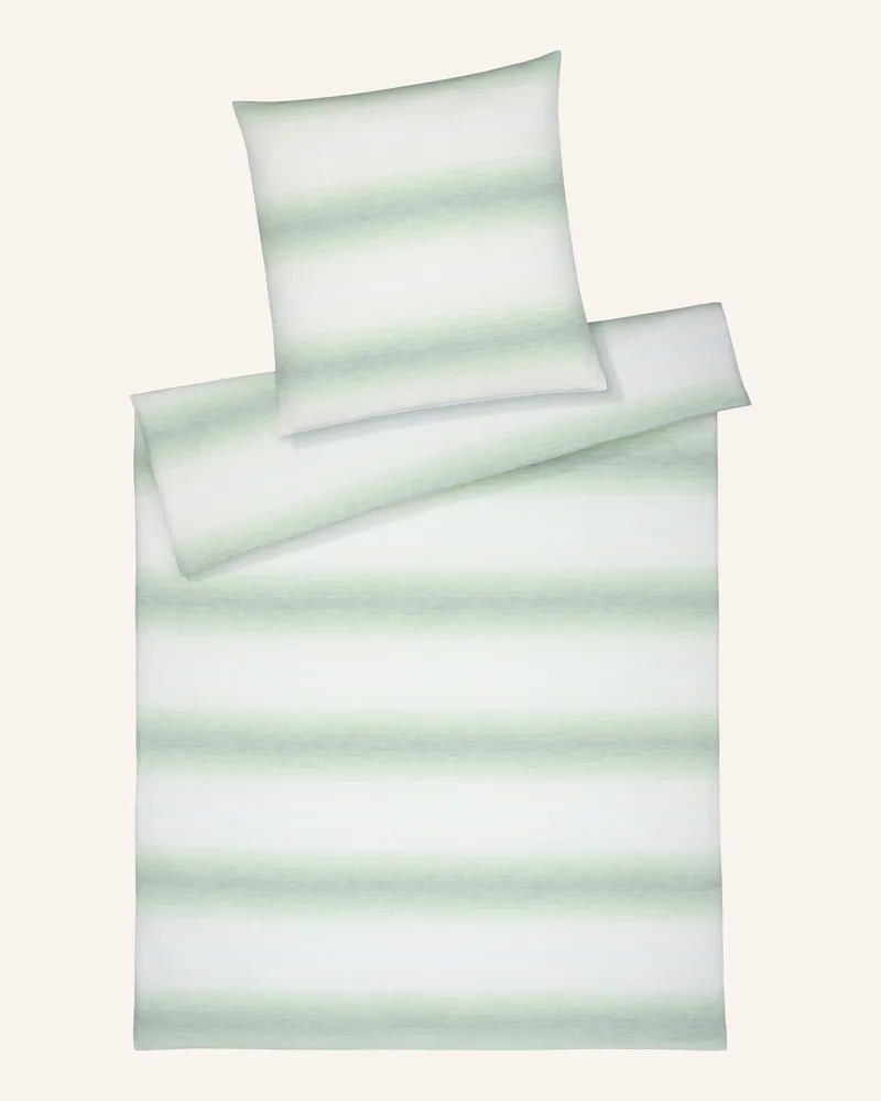 elegante Bettwäsche Layer Mit Leinen gruen Weiss