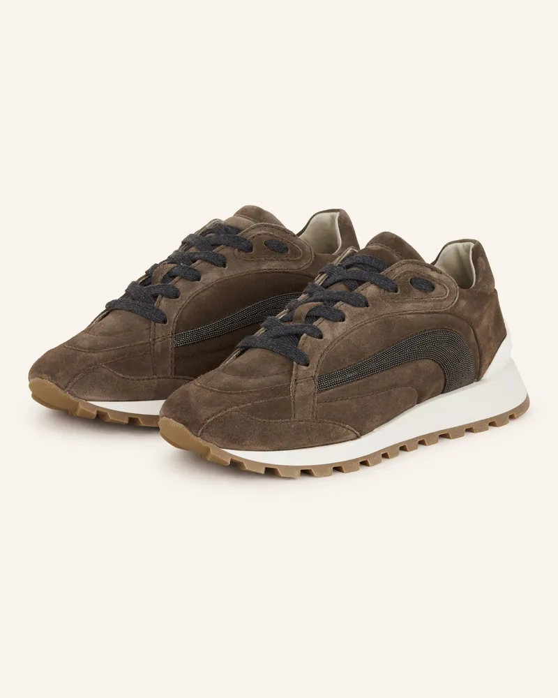 Brunello Cucinelli Sneaker mit Schmucksteinen Dunkelbraun