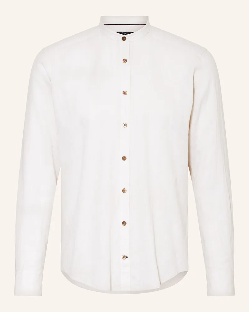 Strokesman's Hemd Regular Fit mit Leinen und Stehkragen Creme