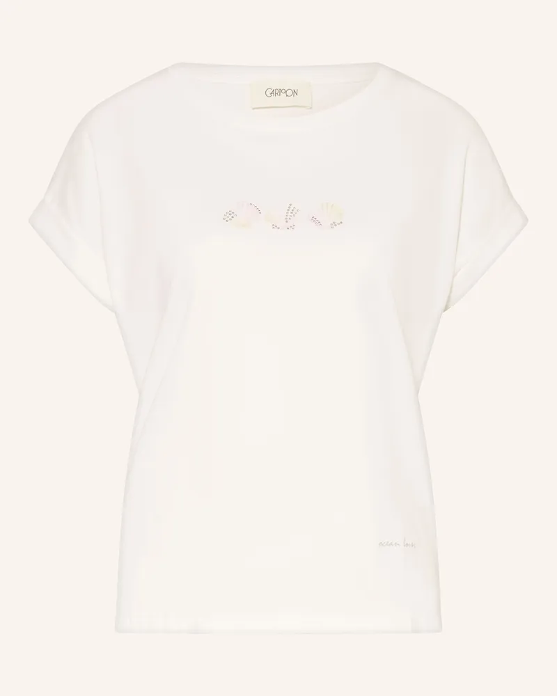 Cartoon T-Shirt mit Schmucksteinen Weiss