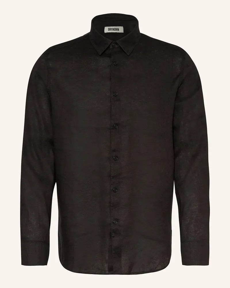 Drykorn Hemd RAMIS Regular Fit aus Leinen Schwarz