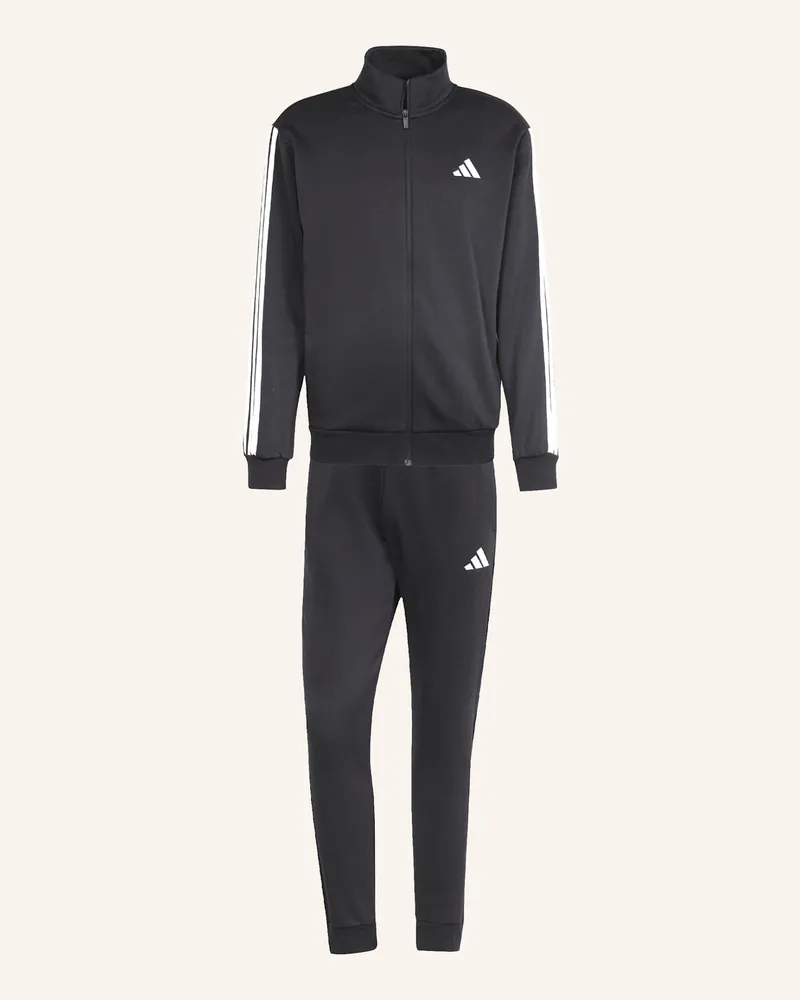 adidas 3-Streifen Fleece Trainingsanzug schwarz Schwarz