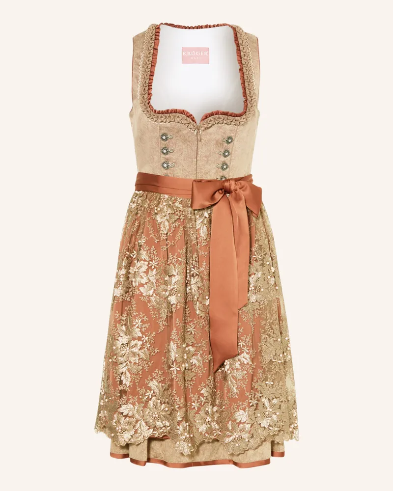 Krüger Dirndl MARIKE mit Perlen Hellbraun