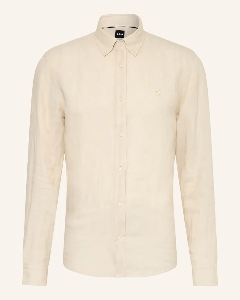 HUGO BOSS Leinenhemd Liam Regular Fit weiss Creme