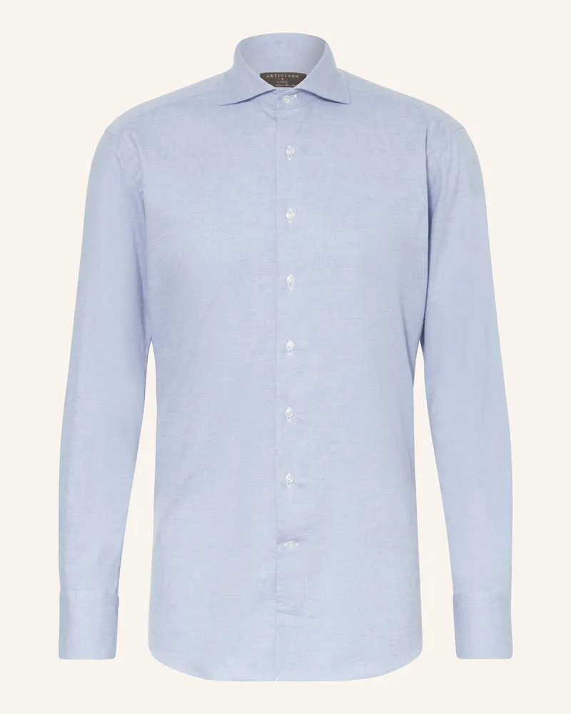 Artigiano  Flanellhemd Classic Fit blau Hellblau