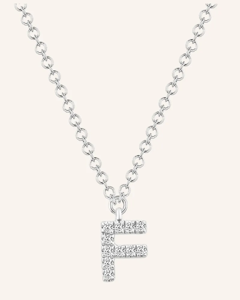 Leaf Initialien Halskette „F“ Aus 14 Karat Weißgold Mit Diamanten silber Weissgold