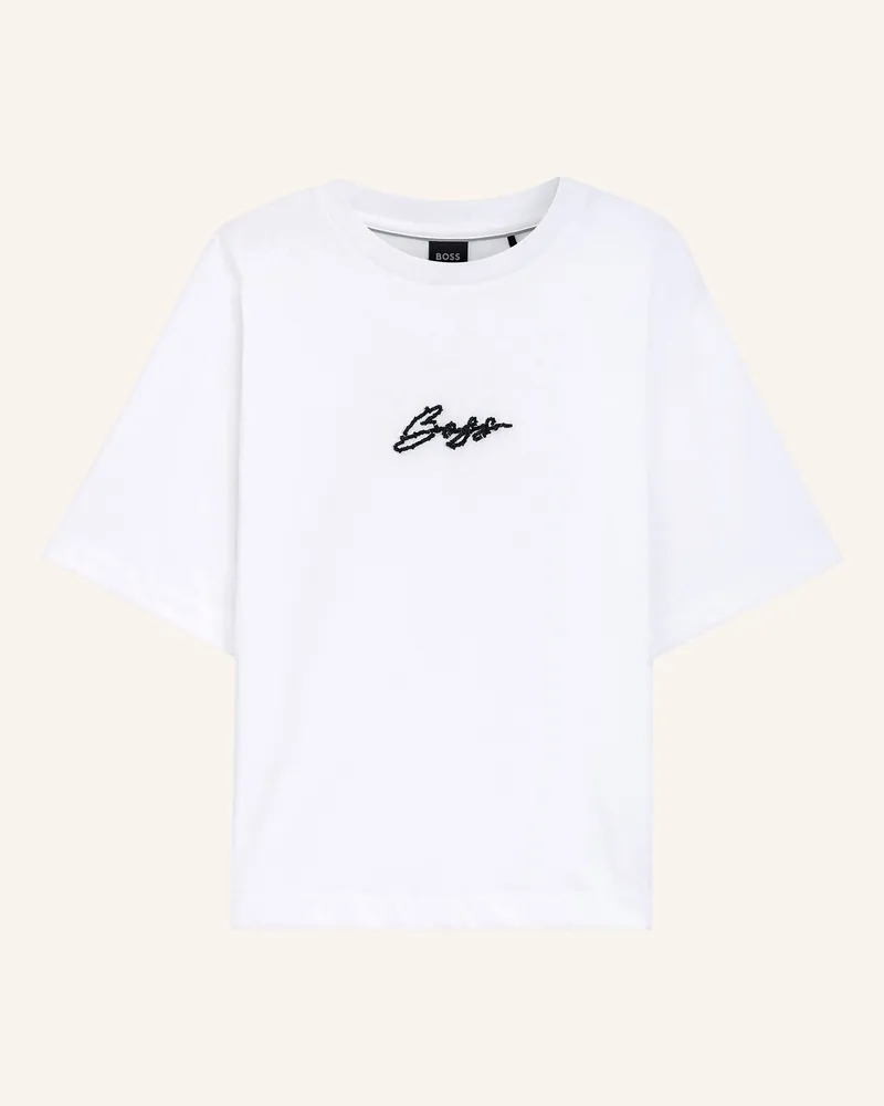 HUGO BOSS T-Shirt Eregular Mit Schmuckperlen weiss Weiss