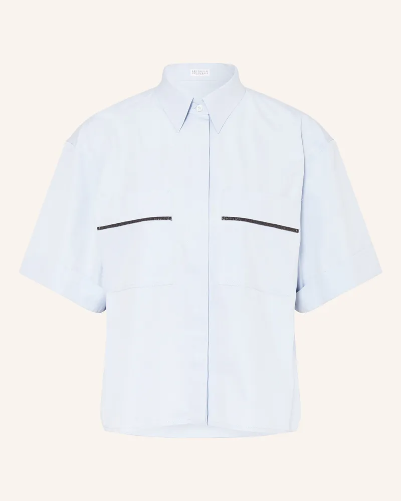 Brunello Cucinelli Hemdbluse mit Schmucksteinen Hellblau