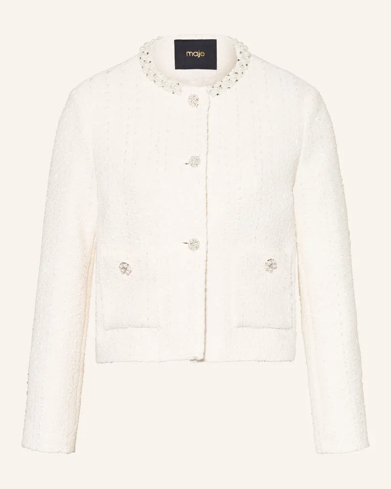 Maje Kastenjacke aus Bouclé mit Schmucksteinen Ecru