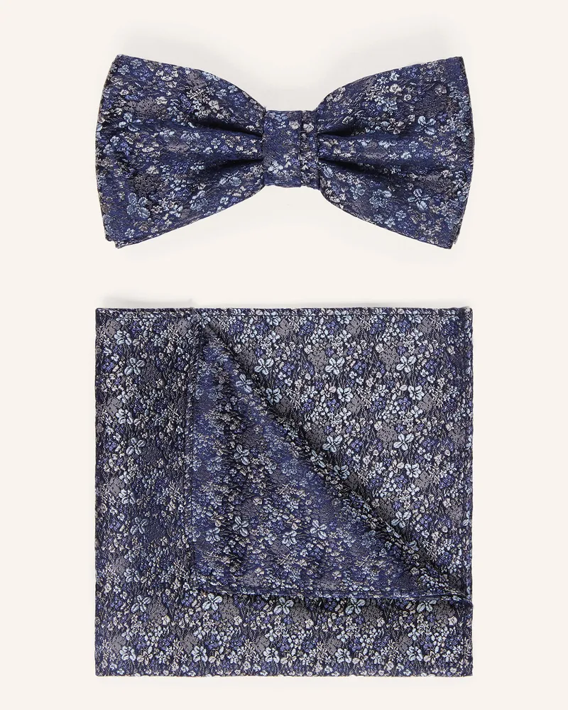 paul Set: Fliege Und Einstecktuch blau Dunkelblau