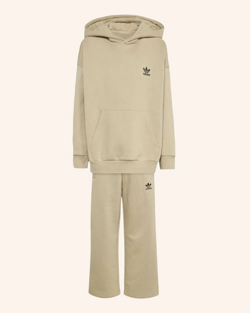 adidas OVERSIZED HOODIE OPEN HEM PANTS SET Beige
