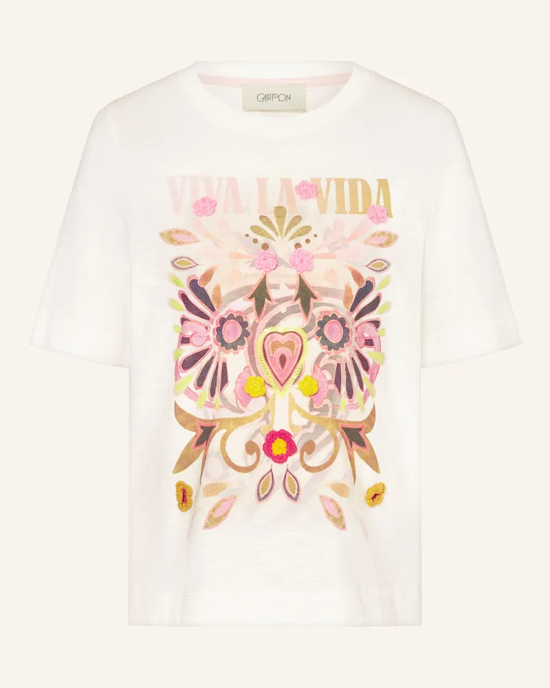 Cartoon T-Shirt mit Pailletten Creme