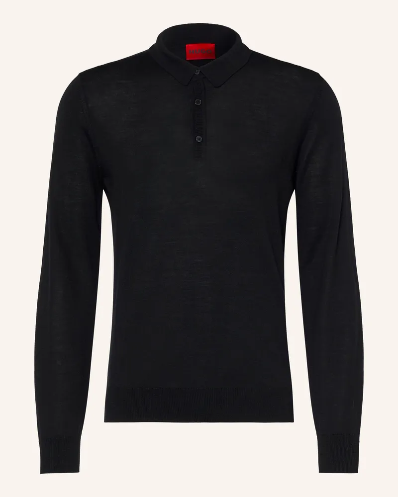 HUGO BOSS Strick-Poloshirt San Porter schwarz Schwarz