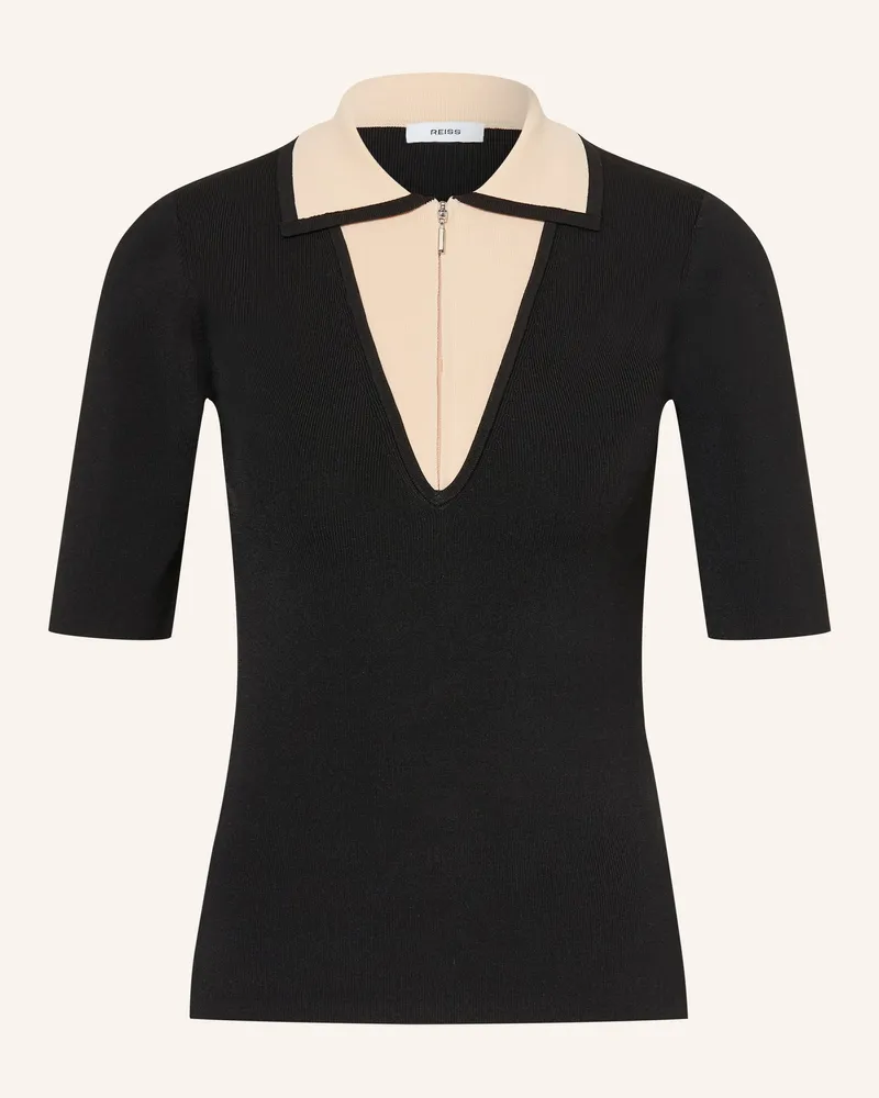 Reiss Strick-Poloshirt schwarz Schwarz