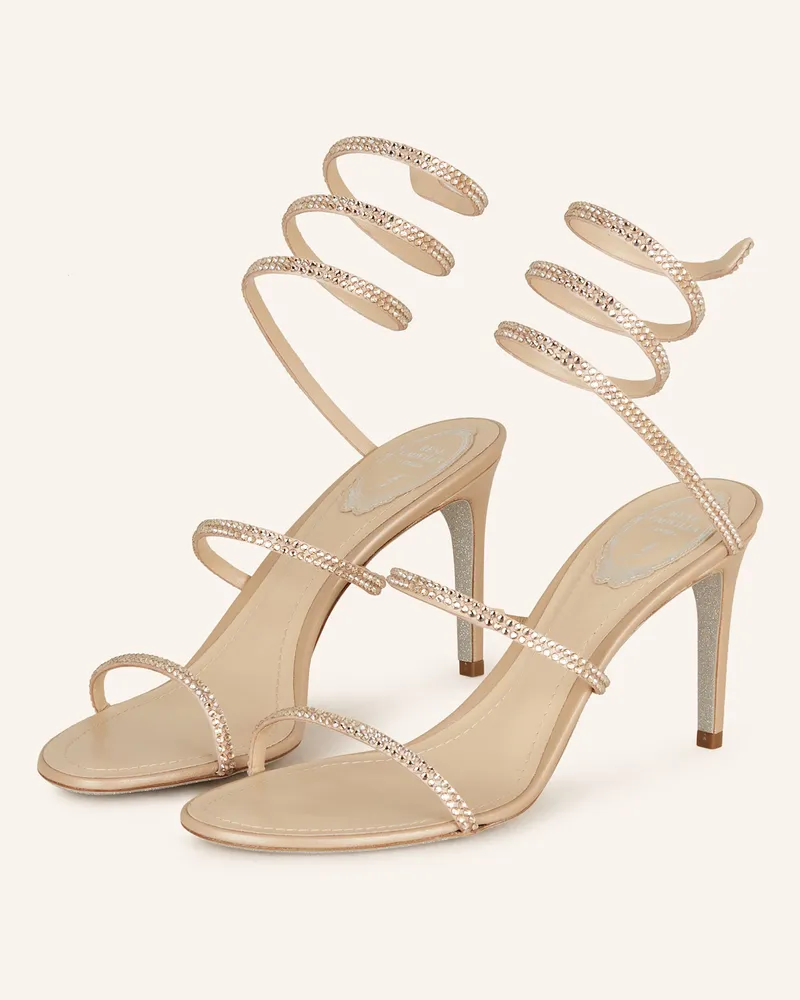 René Caovilla Sandaletten mit Schmucksteinen Beige