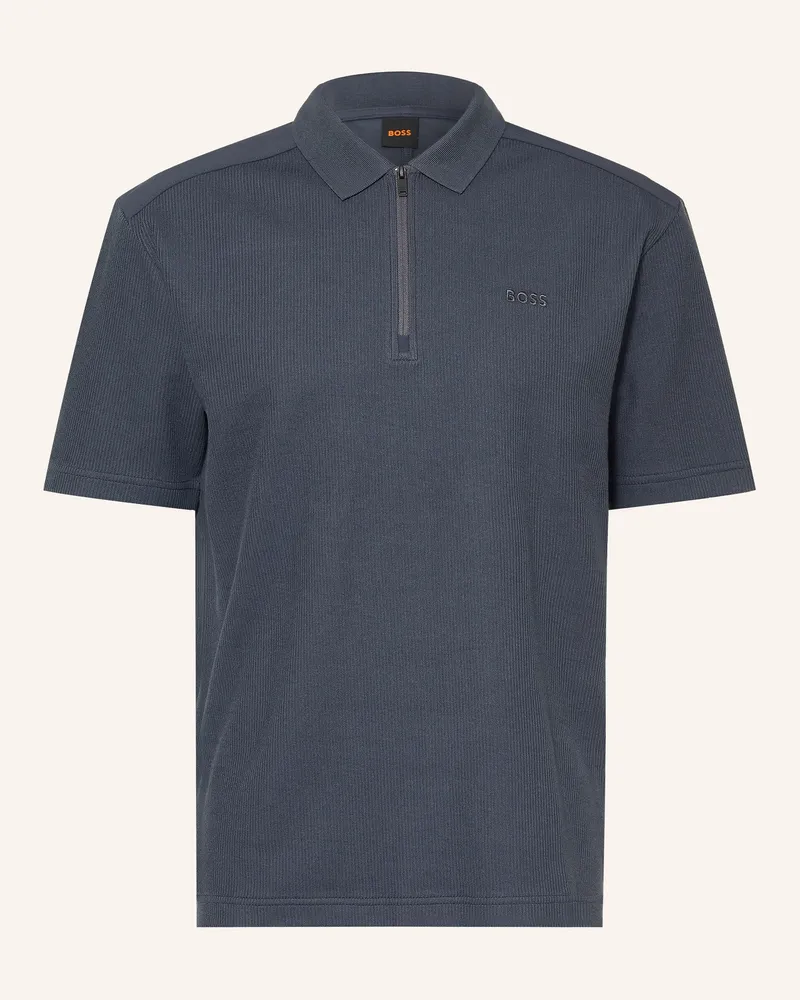 HUGO BOSS Jersey-Poloshirt Ribnylon blau Dunkelgrau