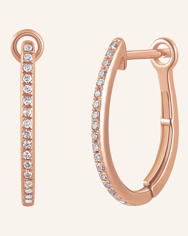 Leaf Creolen OVAL S aus 18 Karat Rosébgold mit Diamanten Roségold