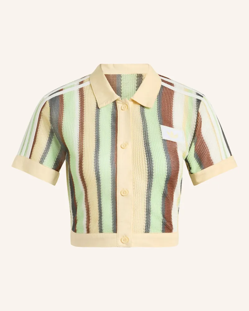 adidas Strick-Poloshirt Striped Cropped gelb Hellgrün