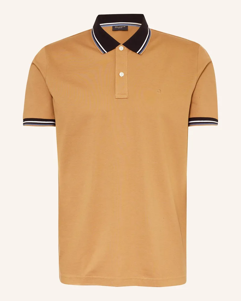 Olymp Piqué-Poloshirt Casual Fit Hellbraun