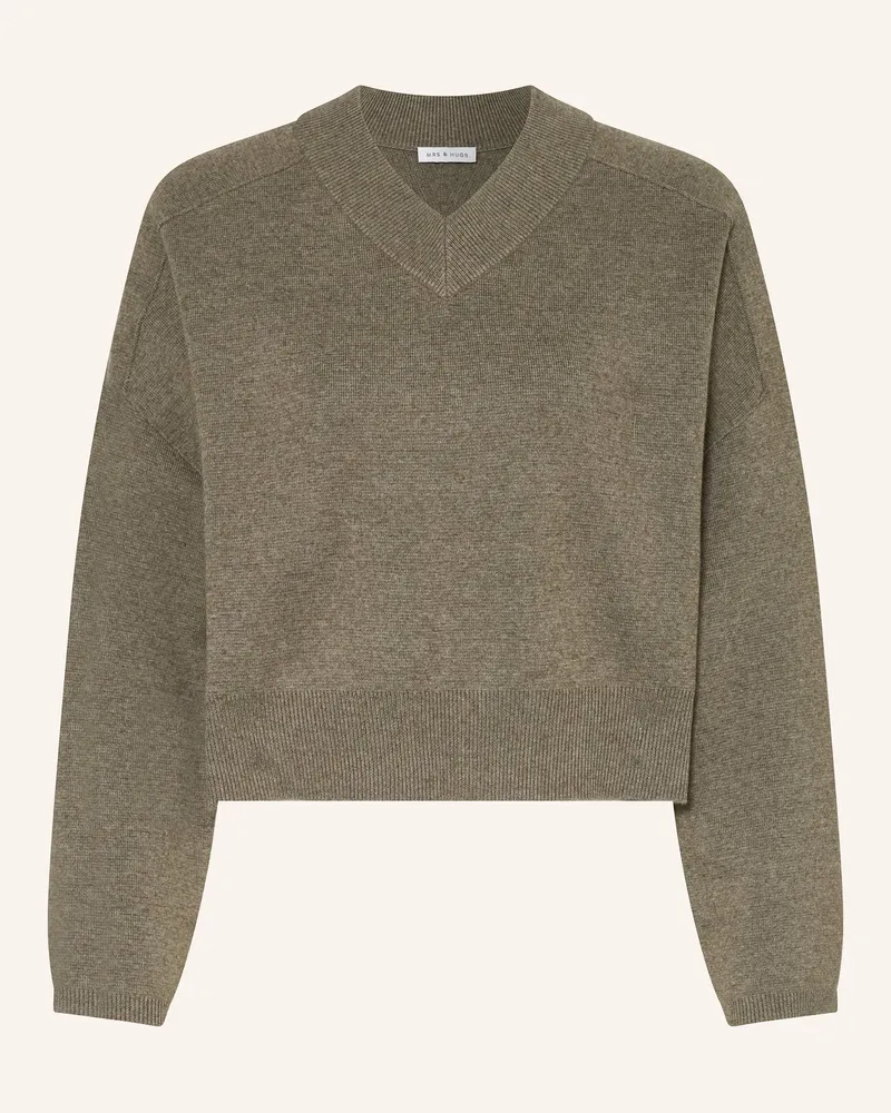 Mrs & HUGS Cropped-Pullover mit Leinen Grau